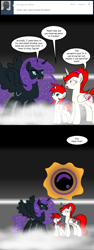 Size: 600x1600 | Tagged: safe, artist:dekomaru, imported from derpibooru, oc, oc only, oc:astra, oc:mars, oc:nyx, alicorn, pony, tumblr:ask twixie, ask, colt, female, magic, male, mare, serpent eye, tumblr