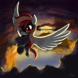 Size: 1024x1024 | Tagged: safe, artist:feather-ponyart, imported from derpibooru, oc, oc only, pegasus, pony, clothes, female, flying, looking at you, mare, shadowbolts costume, vertigo