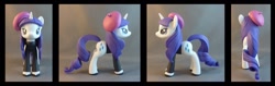 Size: 1267x400 | Tagged: safe, artist:krowzivitch, imported from derpibooru, rarity, pony, beatnik rarity, beret, clothes, custom, customized toy, hat, irl, photo, sculpture, solo, toy