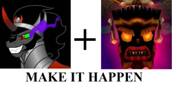Size: 861x444 | Tagged: safe, imported from derpibooru, king sombra, all caps, crash bandicoot, crash bandicoot (series), exploitable meme, make it happen, meme, uka uka