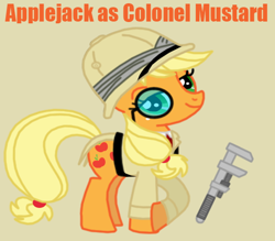 Size: 576x504 | Tagged: safe, artist:death-driver-5000, imported from derpibooru, applejack, clue, cluedo, colonel mustard, crossover, stock vector, wrench