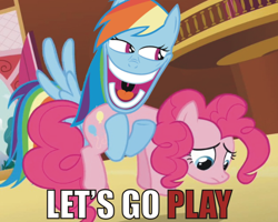 Size: 700x559 | Tagged: safe, imported from derpibooru, pinkie pie, rainbow dash, caption, hentai woody, rapeface, woody face