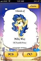 Size: 640x960 | Tagged: safe, imported from derpibooru, oc, oc:milky way, pony, akinator, crossover, female, mare