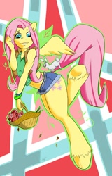 Size: 715x1118 | Tagged: safe, artist:remenbrand, imported from derpibooru, angel bunny, fluttershy, anthro, clothes, flower, rose, unshorn fetlocks