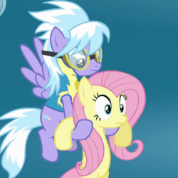 Size: 540x540 | Tagged: safe, imported from derpibooru, screencap, cloudchaser, fluttershy, wonderbolts academy, animated, female, unamused, wonderbolt trainee uniform