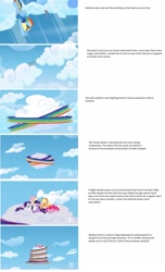 Size: 1786x2936 | Tagged: safe, edit, edited screencap, imported from derpibooru, screencap, applejack, fluttershy, pinkie pie, rainbow dash, rarity, twilight sparkle, pegasus, pony, wonderbolts academy, collage, meta, science, text, theory, wonderbolt trainee uniform