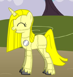 Size: 414x437 | Tagged: safe, artist:avatarkorra12, imported from derpibooru, oc, oc only, pony, unicorn, pony creator, franken fran, horn, madaraki fran, ponified, solo, unicorn oc