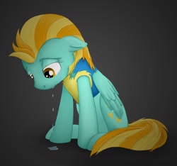 Size: 1284x1200 | Tagged: safe, artist:xioade, imported from derpibooru, lightning dust, pegasus, pony, wonderbolts academy, crying, female, solo, wonderbolt trainee uniform, woobie