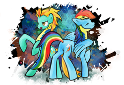 Size: 2205x1505 | Tagged: safe, artist:kna, imported from derpibooru, lightning dust, rainbow dash, pegasus, pony, duo, duo female, female