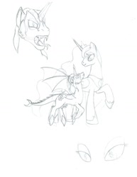 Size: 1024x1325 | Tagged: safe, artist:msnita, artist:sleeping-portal, imported from derpibooru, princess luna, kaiju pony, crossover, destoroyah, godzilla (series), monochrome, ponified