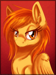 Size: 900x1200 | Tagged: safe, artist:inuhoshi-to-darkpen, imported from derpibooru, spitfire, pegasus, pony, alternate hairstyle, female, mare, red background, simple background, solo