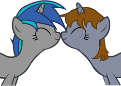 Size: 1061x753 | Tagged: safe, artist:slowlearner46, imported from derpibooru, oc, oc only, oc:homage, oc:littlepip, pony, unicorn, fallout equestria, clothes, eyes closed, fallout, fanfic, fanfic art, female, hooves, horn, lesbian, mare, nuzzling, oc x oc, pipmage, shipping, show accurate, simple background, smiling, transparent background