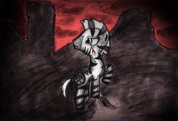 Size: 3467x2363 | Tagged: safe, artist:sawsta, imported from derpibooru, oc, oc only, oc:xenith, pony, zebra, fallout equestria, blood, fanfic, fanfic art, female, mare, solo