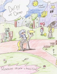 Size: 2496x3248 | Tagged: safe, artist:justanotherfan4, imported from derpibooru, derpy hooves, lyra heartstrings, cat, pegasus, pony, ? block, an untitled story, cat planet, chargin' chuck, demo, female, kirisame marisa, mare, mario, raocow, super mario bros., super star, touhou