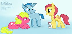 Size: 1020x481 | Tagged: safe, artist:nef, imported from derpibooru, baby katie, baby lucky, shady, cat, pony, g1, g1 to g4, g4, generation leap, lucky