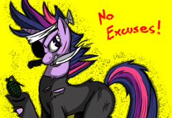 Size: 972x666 | Tagged: safe, artist:damaximos, imported from derpibooru, twilight sparkle, future twilight, grenade, knife