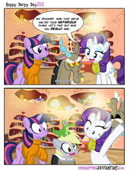 Size: 902x1200 | Tagged: safe, artist:pixelkitties, imported from derpibooru, derpy hooves, discord, gummy, rarity, twilight sparkle, pegasus, pony, clothes, comic, costume, female, library, mare, parody, scooby doo, sweater