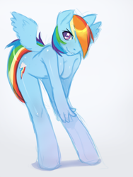 Size: 600x800 | Tagged: safe, artist:jingx1, imported from derpibooru, rainbow dash, anthro, barbie doll anatomy, breasts, featureless breasts, female, nudity, simple background, solo