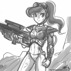 Size: 850x850 | Tagged: safe, artist:johnjoseco, imported from derpibooru, princess luna, ghost, human, c-10 canister rifle, crossover, female, grayscale, gun, humanized, monochrome, no trigger discipline, rifle, solo, starcraft, weapon