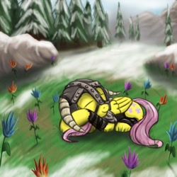 Size: 750x750 | Tagged: safe, artist:ask-the-skyrim-ponies, artist:silentbutbeardly, imported from derpibooru, fluttershy, crossover, dovahkiin, dovahshy, skyrim, the elder scrolls