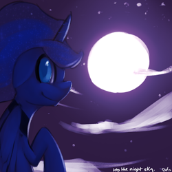 Size: 1000x1000 | Tagged: safe, artist:florecentmoo, imported from derpibooru, princess luna, pony, female, looking at you, moon, night, solo