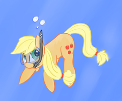 Size: 580x480 | Tagged: safe, artist:martinhello, imported from derpibooru, applejack, earth pony, pony, bubble, female, mare, snorkel, solo, underwater