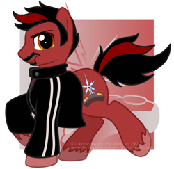 Size: 900x873 | Tagged: safe, artist:immortaltanuki, imported from derpibooru, earth pony, pony, angry joe, angry joe show, clothes, jacket, looking at you, moustache, ponified, smiling, smirk, unshorn fetlocks