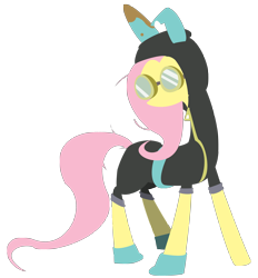 Size: 2600x2800 | Tagged: safe, artist:baxtermega, imported from derpibooru, fluttershy, pegasus, pony, magic duel, bunny ears, clothes, dangerous mission outfit, female, goggles, hoodie, hooves, lineless, mare, simple background, solo, transparent background, vector, wings