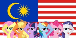 Size: 1264x632 | Tagged: safe, artist:bluevisionpony, imported from derpibooru, applejack, fluttershy, pinkie pie, rainbow dash, rarity, twilight sparkle, flag, malaysia, mane six, rainbow dash salutes, salute