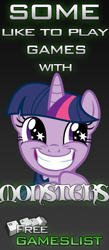 Size: 335x768 | Tagged: safe, imported from derpibooru, twilight sparkle, pony, female, games, solo, starry eyes, wingding eyes