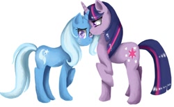 Size: 670x412 | Tagged: safe, artist:rubi-one-chan, imported from derpibooru, trixie, twilight sparkle, female, lesbian, shipping, twixie