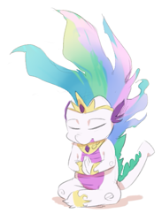 Size: 391x534 | Tagged: safe, artist:sunibee, imported from derpibooru, princess celestia, dragon, dragonified, dragonlestia, female, meditating, simple background, solo, species swap, white background