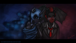 Size: 1920x1080 | Tagged: safe, artist:rayzor-sharp, imported from derpibooru, nightmare moon, oc, anthro, demon pony, blushing, clothes, dress, human facial structure, stupid sexy nightmare moon