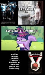 Size: 653x1097 | Tagged: safe, imported from derpibooru, twilight sparkle, vampire, apple, bella swan, crossover, hate, insanity, photo, sparkles, twilight (series)