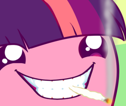 Size: 586x493 | Tagged: safe, artist:pekou, edit, imported from derpibooru, twilight sparkle, chubbie, drugs, game, grin, joint, reaction image, smoking, super meat boy