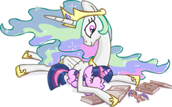 Size: 1060x658 | Tagged: safe, artist:scrimpeh, imported from derpibooru, princess celestia, twilight sparkle, book, filly, momlestia