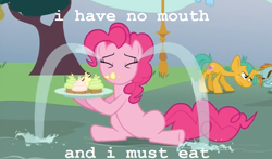 Size: 815x479 | Tagged: safe, imported from derpibooru, pinkie pie, snails, snips, magic duel, crying, i have no mouth and i must scream, no mouth, no nose, ocular gushers