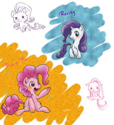 Size: 1500x1640 | Tagged: safe, artist:phyllismi, imported from derpibooru, pinkie pie, rarity, pinkamena diane pie, sketch