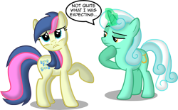 Size: 8504x5273 | Tagged: safe, artist:austiniousi, imported from derpibooru, bon bon, lyra heartstrings, sweetie drops, earth pony, pony, unicorn, absurd resolution, alternate hairstyle, duo, duo female, female, magic, mane swap, mare, simple background, transparent background