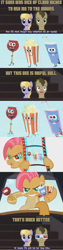 Size: 500x1983 | Tagged: safe, imported from derpibooru, babs seed, cloud kicker, doctor whooves, time turner, earth pony, pony, one bad apple, 3d glasses, comic, soda