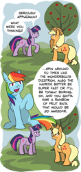 Size: 350x742 | Tagged: safe, artist:crowneprince, imported from derpibooru, applejack, rainbow dash, twilight sparkle, apple family reunion, comic