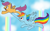 Size: 600x373 | Tagged: safe, artist:twitterfulpony, imported from derpibooru, rainbow dash, scootaloo, pegasus, pony, duo, duo female, female, flying, rainbow falls (location), scootalove