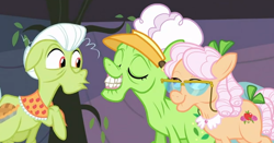 Size: 620x324 | Tagged: safe, imported from derpibooru, screencap, apple rose, auntie applesauce, granny smith, apple family reunion, glasses