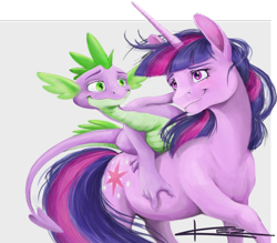 Size: 900x787 | Tagged: safe, artist:kez, imported from derpibooru, spike, twilight sparkle, dragon, pony, unicorn, dragons riding ponies, female, male, mare, riding