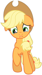 Size: 3500x6194 | Tagged: safe, artist:stabzor, artist:stardustxiii, imported from derpibooru, applejack, earth pony, pony, apple family reunion, applejack's hat, cowboy hat, crying, crying on the outside, female, floppy ears, hat, sad, sadjack, simple background, solo, transparent background, unhapplejack, vector