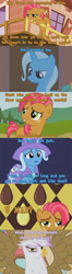 Size: 500x1900 | Tagged: safe, edit, edited screencap, imported from derpibooru, screencap, babs seed, gilda, trixie, earth pony, griffon, pony, unicorn, apple family reunion, boast busters, griffon the brush off, magic duel, one bad apple, comic, cropped, female, filly, foal, hilarious in hindsight, mare, screencap comic