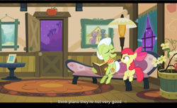 Size: 1680x1028 | Tagged: safe, imported from derpibooru, screencap, apple bloom, granny smith, apple family reunion, youtube caption