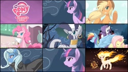 Size: 2000x1125 | Tagged: safe, artist:jinzhan, imported from derpibooru, fluttershy, pinkie pie, rainbow dash, rarity, trixie, twilight sparkle, zecora, rapidash, zebra, fake screencap