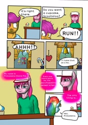 Size: 2133x3044 | Tagged: safe, artist:lyun, imported from derpibooru, apple bloom, pinkie pie, rainbow dash, scootaloo, sweetie belle, anthro, comic, cutie mark crusaders, pinkamena diane pie, sticks and stones