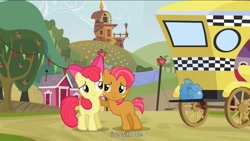 Size: 900x506 | Tagged: safe, imported from derpibooru, screencap, apple bloom, babs seed, apple family reunion, taxi, youtube caption